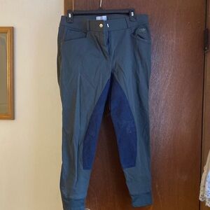 Women’s Dark Green Equestrian Breeches with Navy Accents